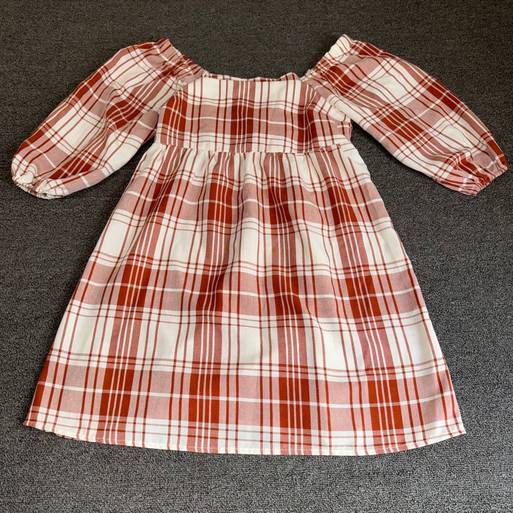 Monteau Los Angeles Plaid Babydoll Mini Dress Rust Orange Square Neck Small - Picture 4 of 9
